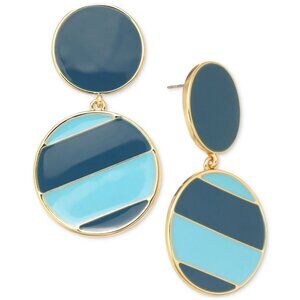 On‎ 34th Gold-Tone Blue Enamel Double-Drop Earrings NWT